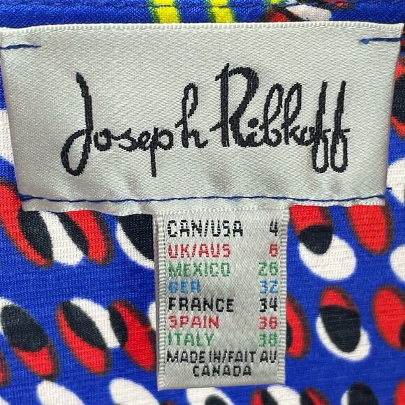 Joseph Ribkoff Dress Shift Size 4 Beaded Neckline Mixed Pattern Attached Belt - Picture 6 of 6
